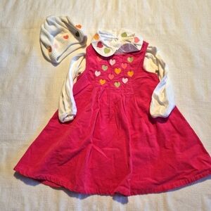 Gymboree girls size 2T pink corduroy pinnie with Peter Pan bodysuit & hat